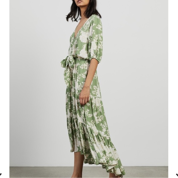 KIVARI Yara Floral Apple Green Tie Front Maxi Dress NWT - Picture 3 of 16